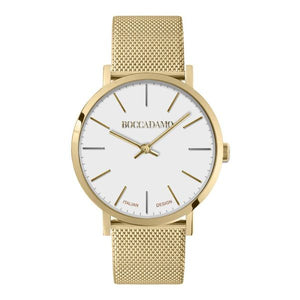 Orologio donna con quadrante bianco e cinturino maglia mesh dorato