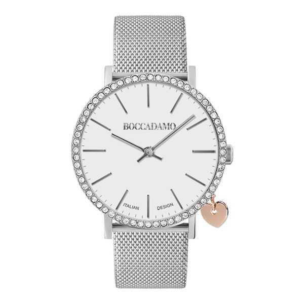 Orologio donna con quadrante bianco, cassa con charm rosato laterale