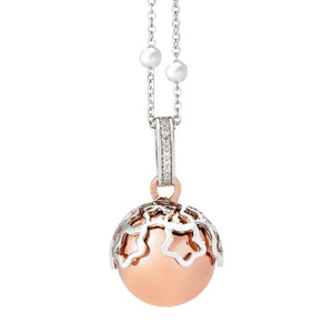 Collana con ciondolo sonoro rosato, stelle e zirconi